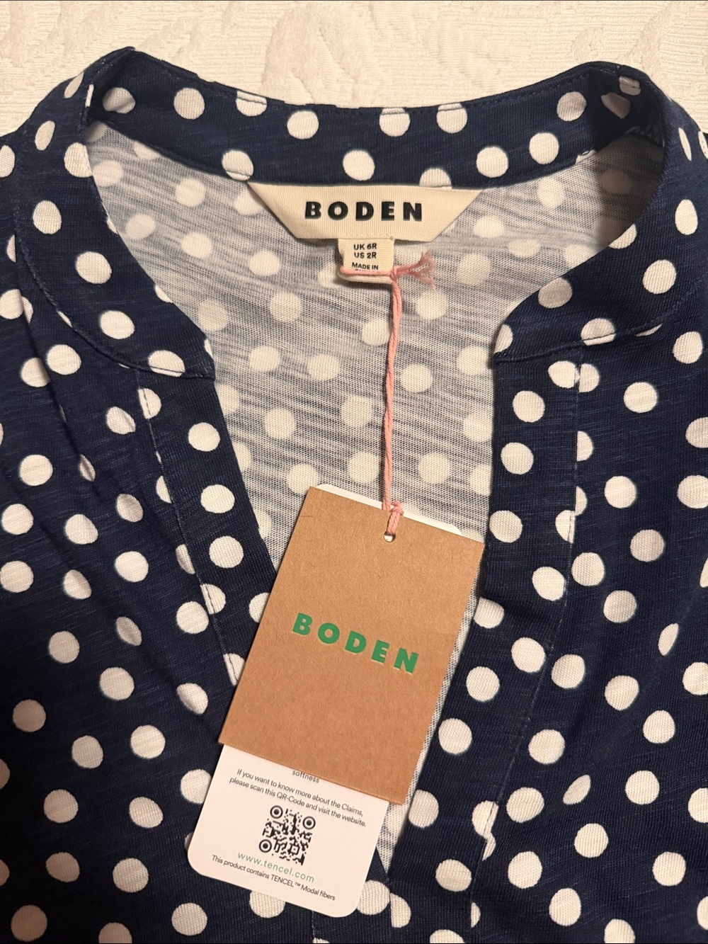Boden Naomi Relaxed Jersey Navy Polka Dot Long-Sleeve Dress. NWT. US 2/UK 6 - Picture 8 of 10